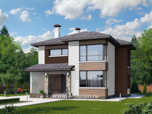 Превью проекта ««Эридан» - красивый проект двухэтажного дома, с двусветной гостиной и с террасой, в современном стиле»