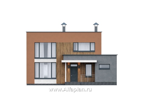 «Коронадо» - проект дома, 2 этажа, с террасой и плоской крышей, мастер спальня, в стиле хай-тек - превью фасада дома