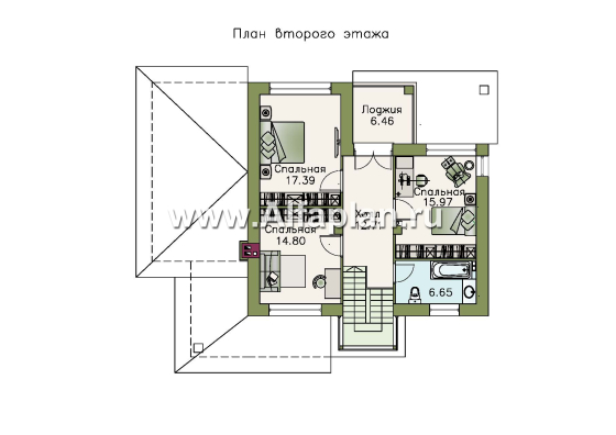 «Фортуна» - проект двухэтажного дома, с террасой и кабинетом на 1 эт, в современном стиле - превью план дома