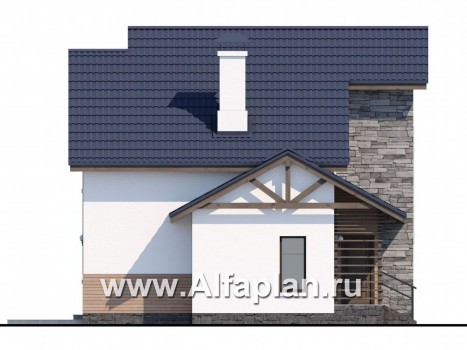 «Валаам» - проект  современного дома с мансардой, с угловым остеклением гостиной, в стиле шале - превью фасада дома