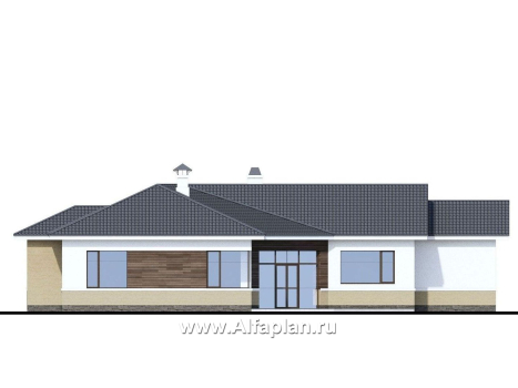 «Модуль» — проект современного одноэтажного дома, с диагональным планом, мастер спальня - превью фасада дома
