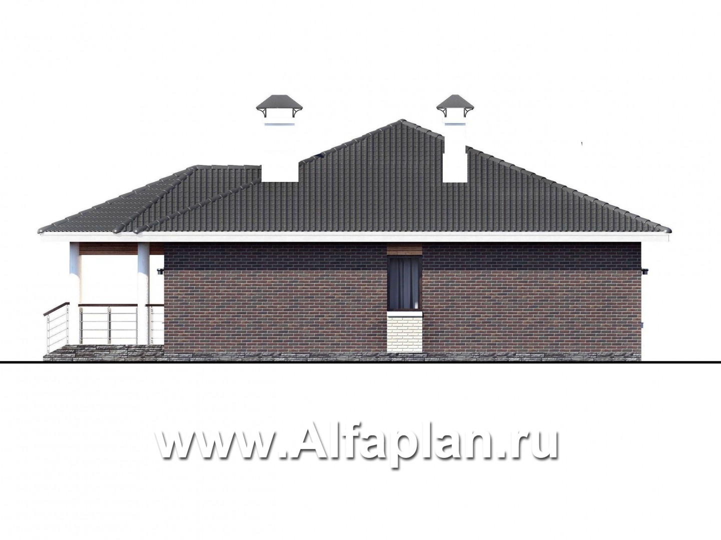 Проекты домов Альфаплан - «Леда» - одноэтажный дом с четырьмя комнатами и большой террасой - изображение фасада №2