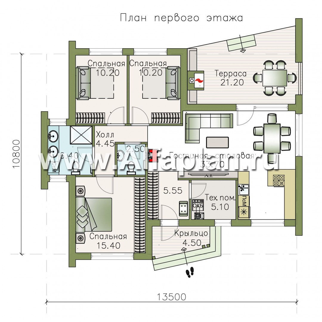 Проекты домов Альфаплан - «Дельта» - современный коттедж с фальцевыми фасадами - изображение плана проекта №1