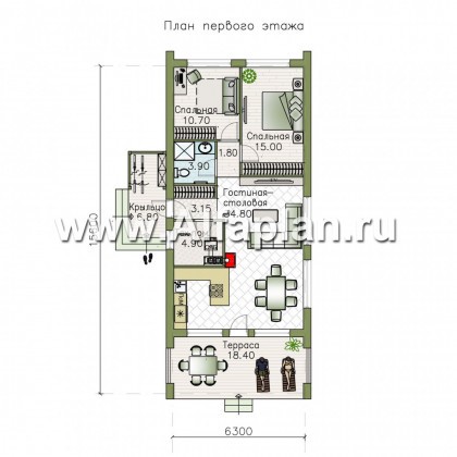 Проекты домов Альфаплан - «Тета» - одноэтажный дом с фальцевыми фасадами и кровлей - превью плана проекта №1