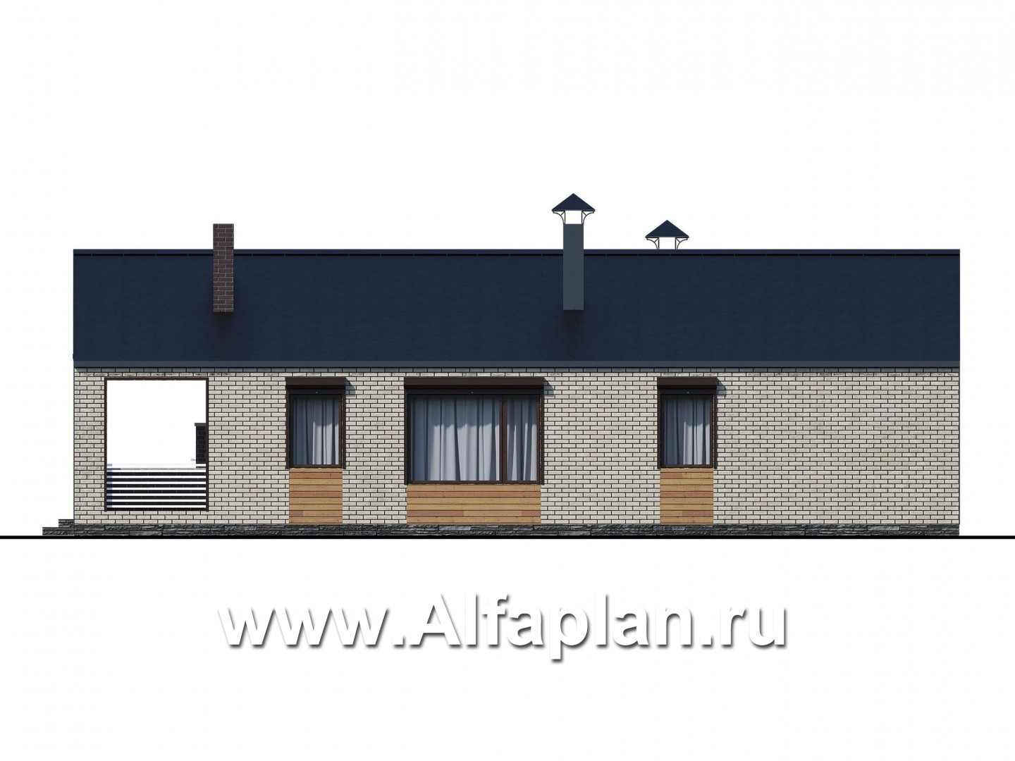 Проекты домов Альфаплан - «Тета» - одноэтажный дом с фальцевыми фасадами и кровлей - изображение фасада №2