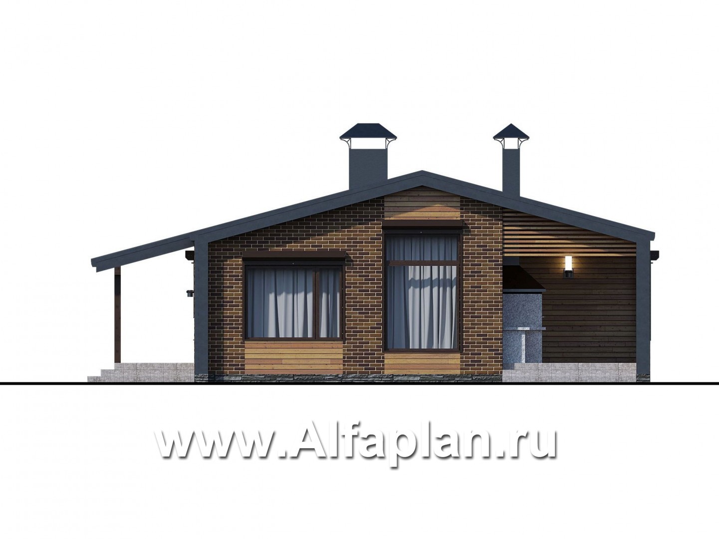 Проекты домов Альфаплан - «Йота» - каркасный дом с двускатной кровлей - изображение фасада №1