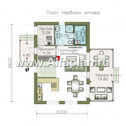 «Сигма» - проект двухэтажного каркасного дома с сауной и с террасой - превью план дома
