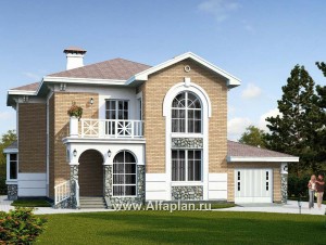 Превью проекта ««Белоостров» - красивый проект двухэтажного дома, планировка с кабинетом на 1 эт, терраса, гараж на 1 авто»