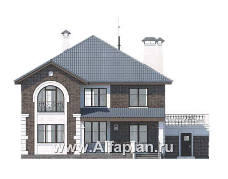 «Феникс» - проект двухэтажного дома, с эркером, планировка с кабинетом на 1 эт и гаражом на 2 авто, терраса на крыше гаража - превью фасада дома