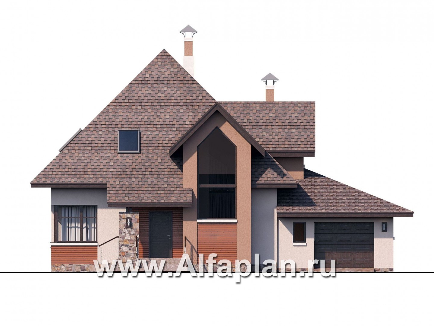 Проекты домов Альфаплан - «Орион» - современный мансардный дом с гаражом - изображение фасада №1