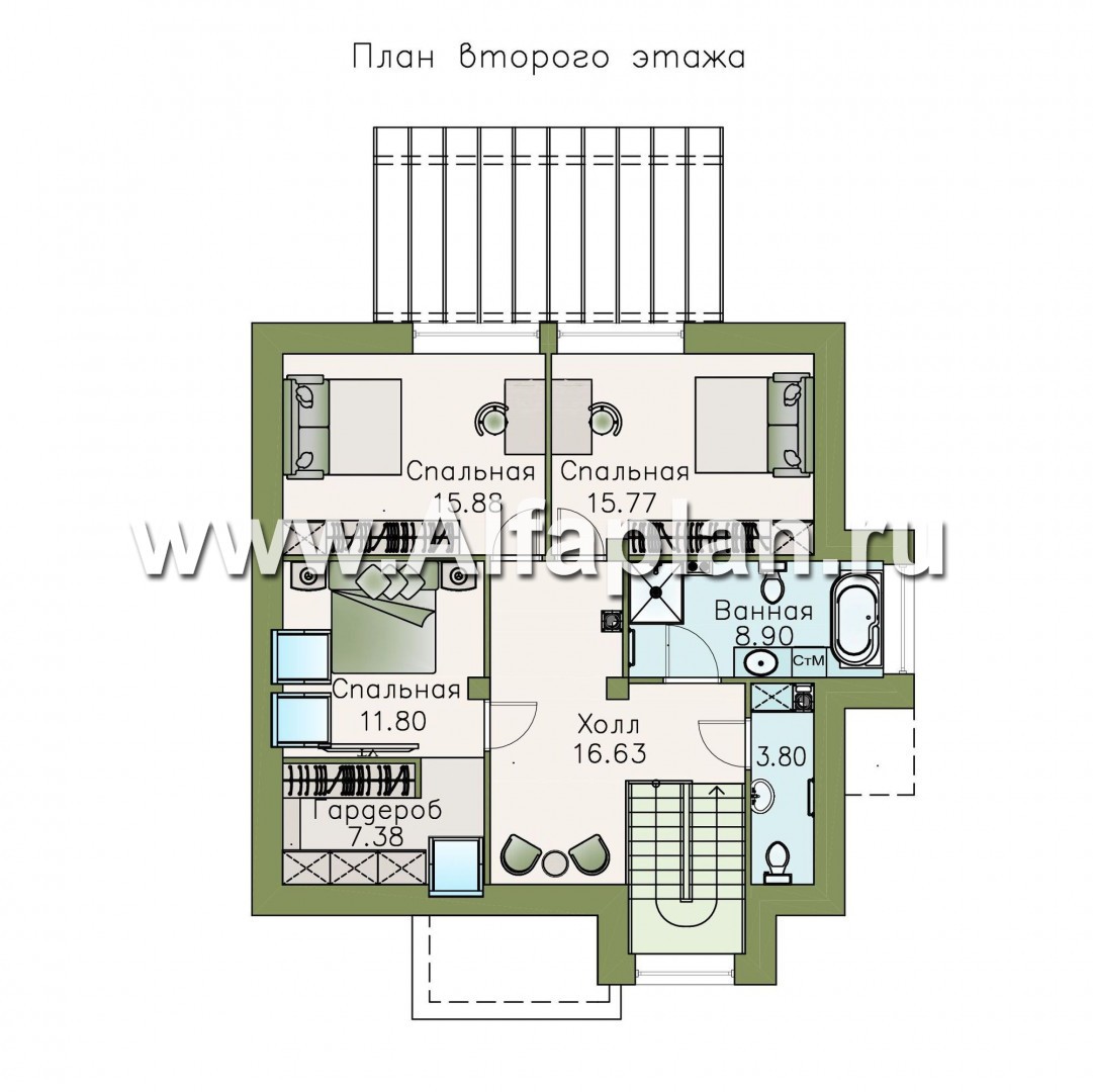 Проекты домов Альфаплан - «Орион» - современный мансардный дом - изображение плана проекта №2