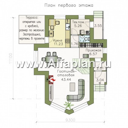«Якорь» - проект дома с мансардой, с оригинальным эркером, в скандинавском стиле - превью план дома