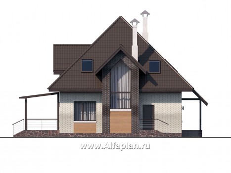 «Арктур» - проект дома с мансардой, из газобетона, с сауной и с террасой, современный стиль - превью фасада дома