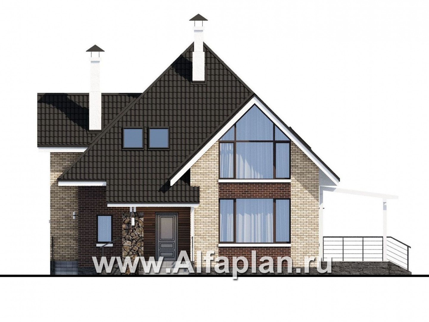 Проекты домов Альфаплан - «Персей» - современный мансардный дом - изображение фасада №1