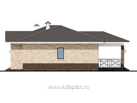 «Мельпомена» - красивый дом, проект одноэтажного коттеджа, с террасой, в русском стиле - превью фасада дома