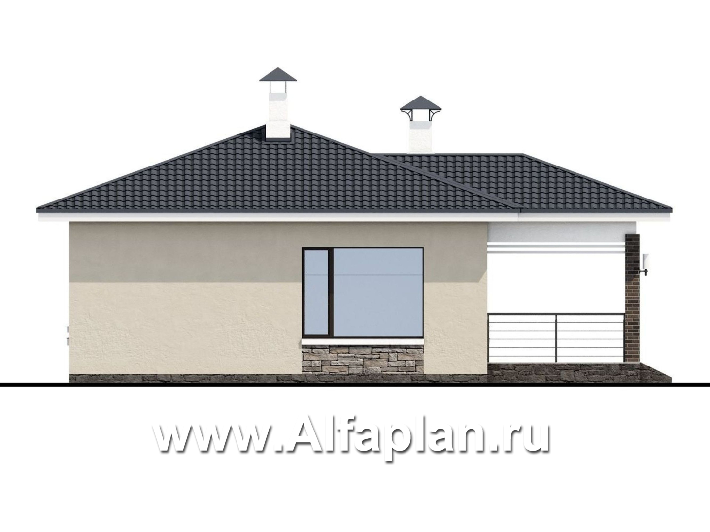Проекты домов Альфаплан - «Аэда»- небольшой одноэтажный дом с двумя спальнями - изображение фасада №4