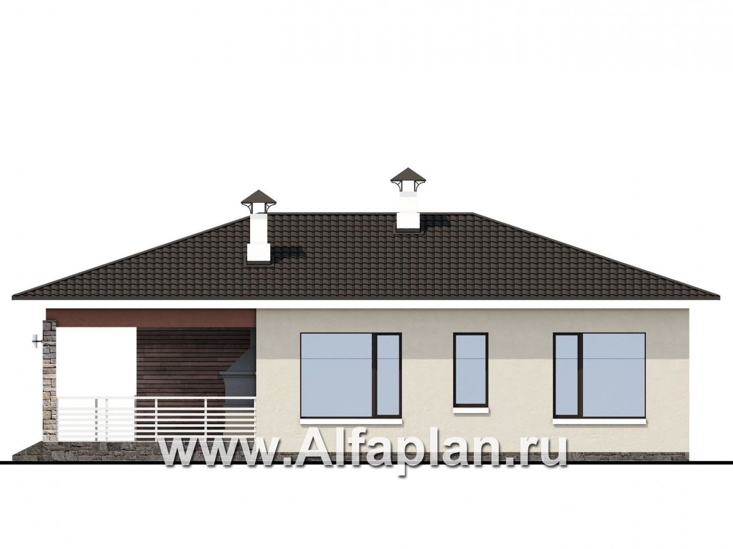 Проекты домов Альфаплан - «Мелета» - уютный одноэтажный дом с тремя спальнями - изображение фасада №2