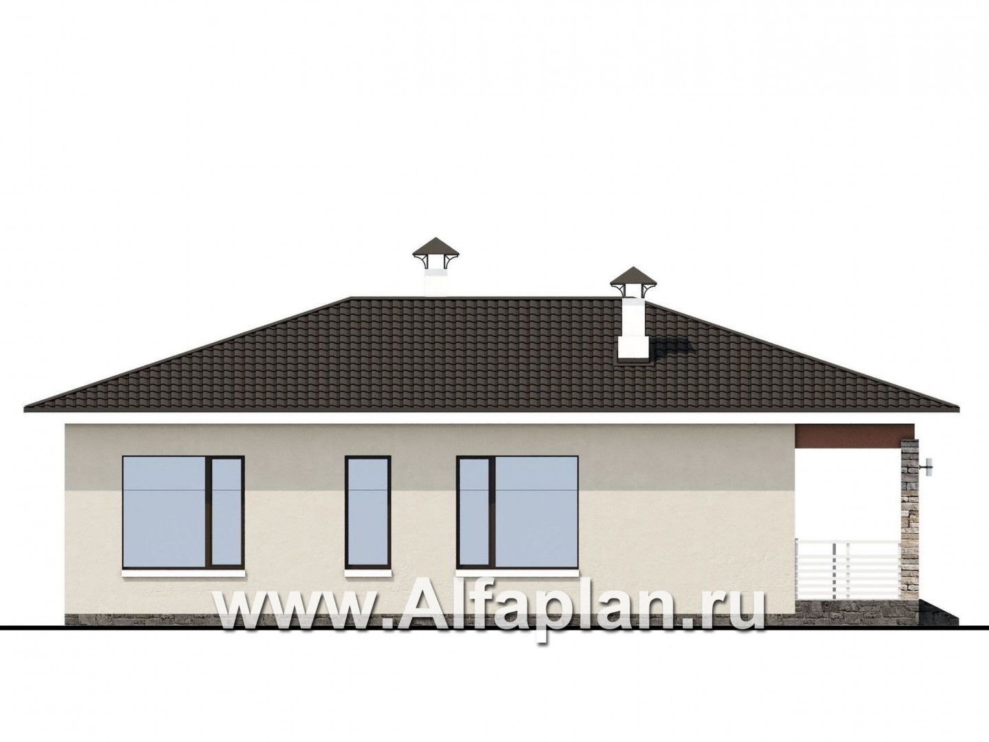 Проекты домов Альфаплан - «Мелета» - уютный одноэтажный дом с тремя спальнями - изображение фасада №3