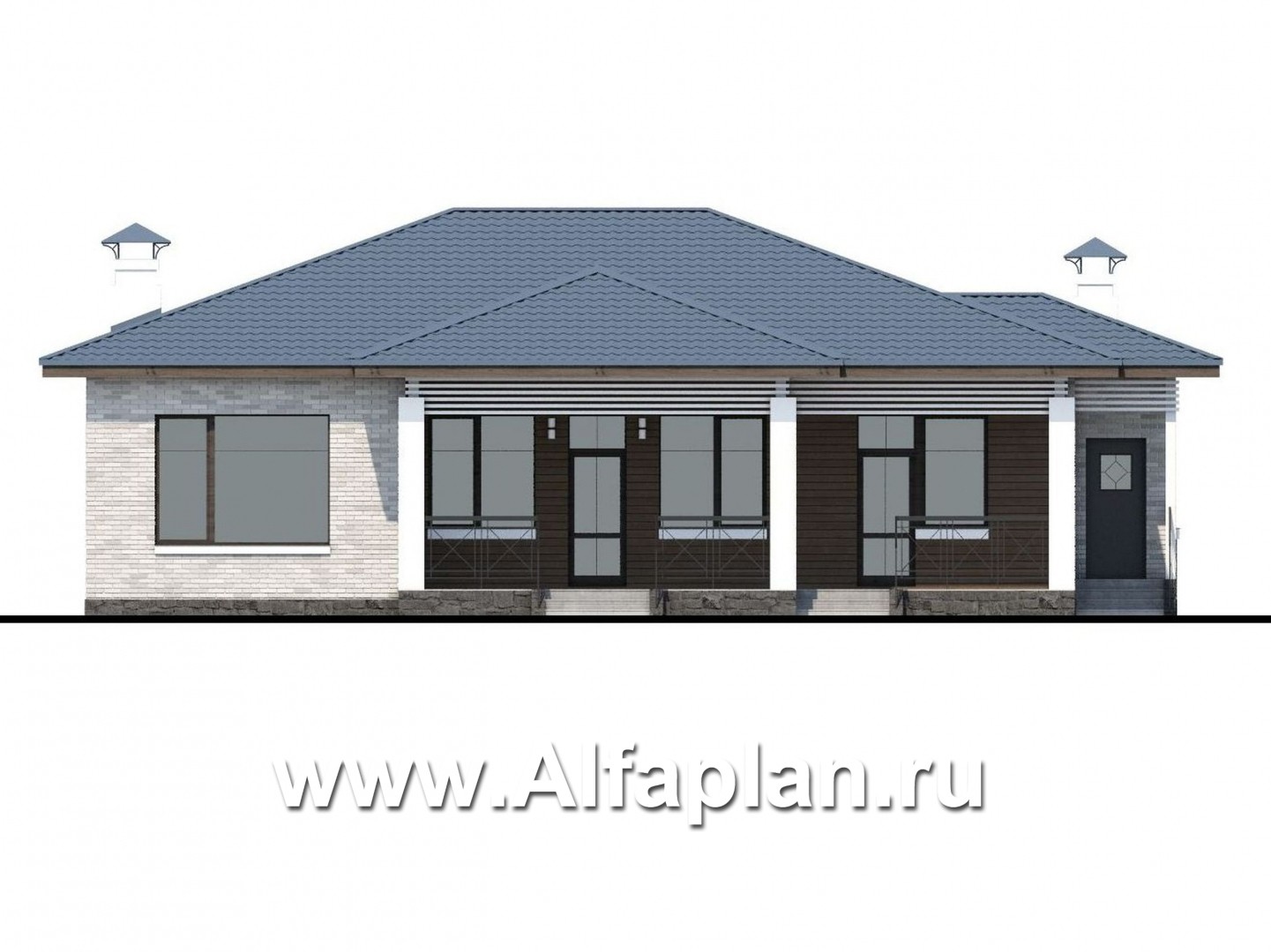 Проекты домов Альфаплан - «Калипсо» - комфортабельный одноэтажный дом  с вариантами планировки - изображение фасада №4