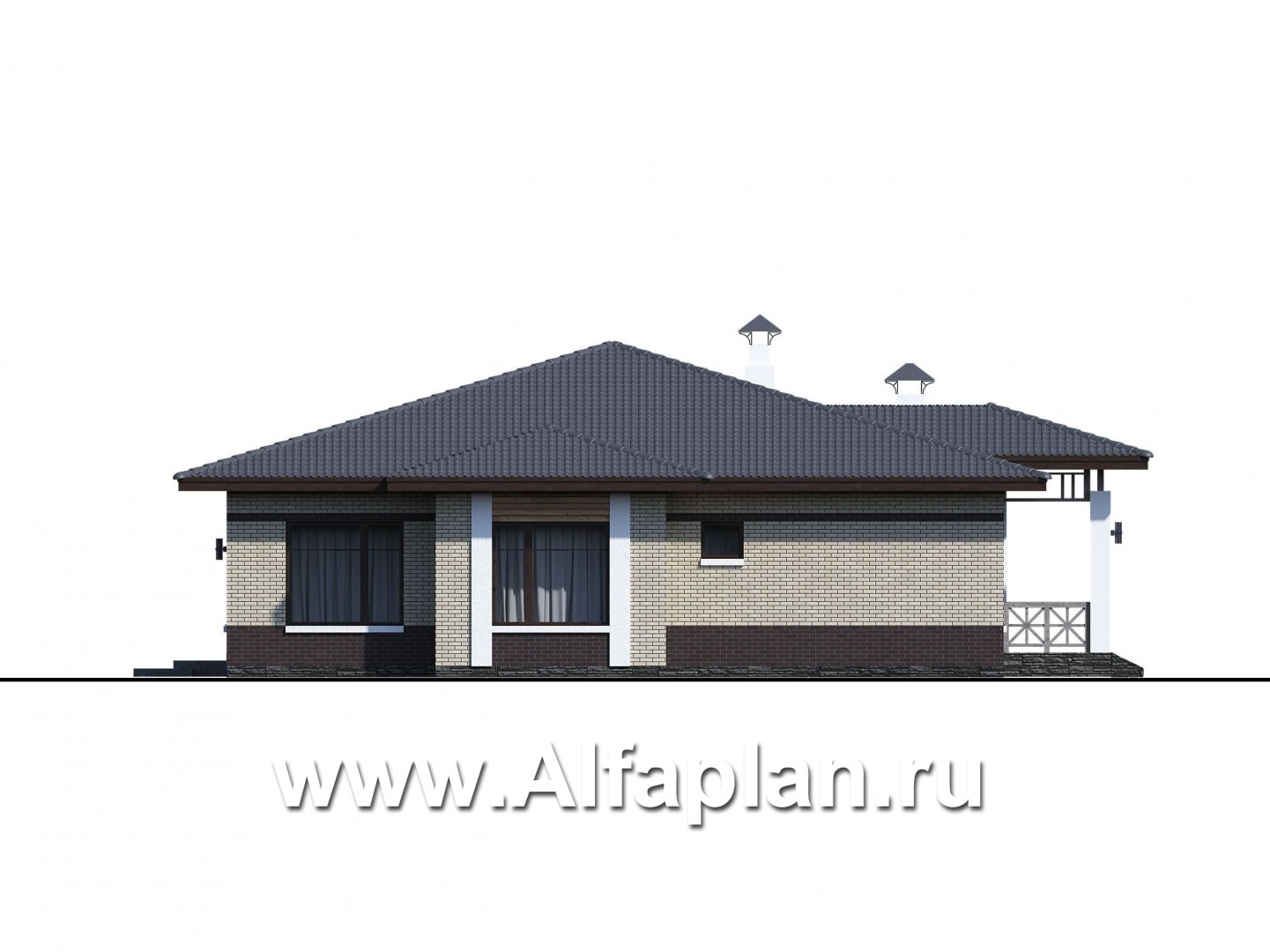 Проекты домов Альфаплан - «Аризона» - уютный одноэтажный дом с террасой - изображение фасада №3