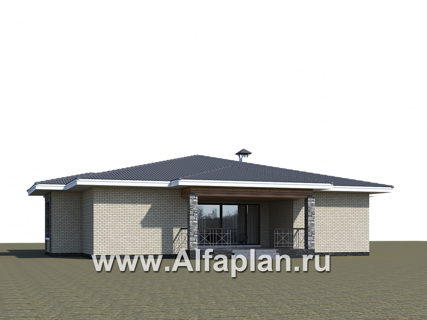 Проекты домов Альфаплан - «Аккорд» - просторный одноэтажный дом с симметричными фасадами - дополнительное изображение №2