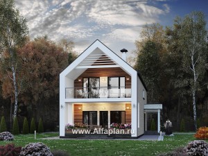 «Барн» - проект дома с мансардой, современный стиль барнхаус, с сауной, террасой и балконом