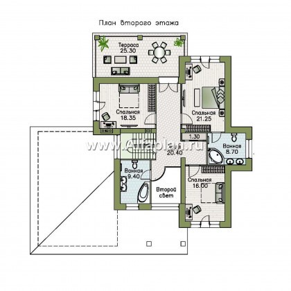 «Монтекки» - проект двухэтажного дома, с террасой и гаражом на 2 авто, второй свет в холле - превью план дома