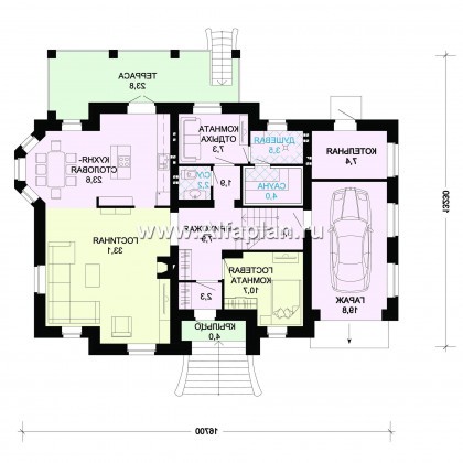 Проект двухэтажного дома из газобетона, с эркером и с гаражом, для большой семьи (6 спален) - превью план дома