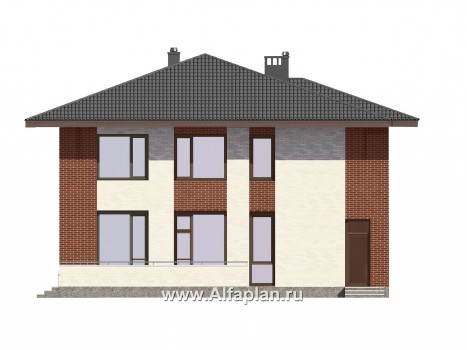 Проект двухэтажного коттеджа, планировка с кабинетом, с террасой, в современном стиле - превью фасада дома