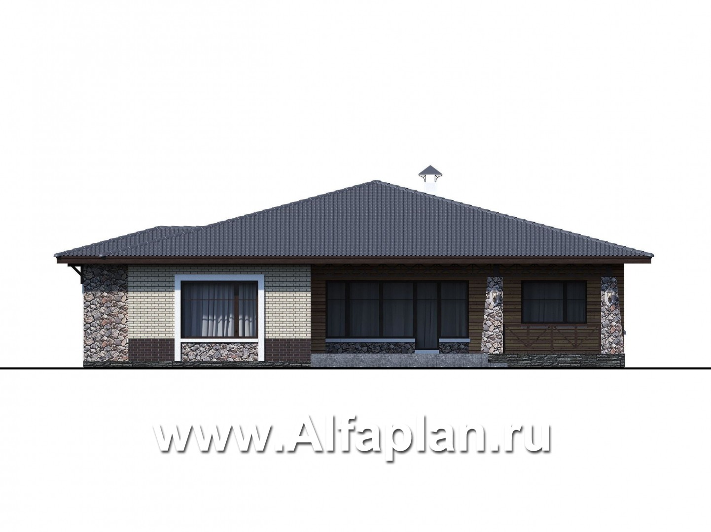 Проекты домов Альфаплан - «Аризона» - уютный одноэтажный дом с террасой - изображение фасада №3