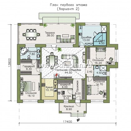 Проекты домов Альфаплан - «Аризона» - уютный одноэтажный дом с террасой - превью плана проекта №2