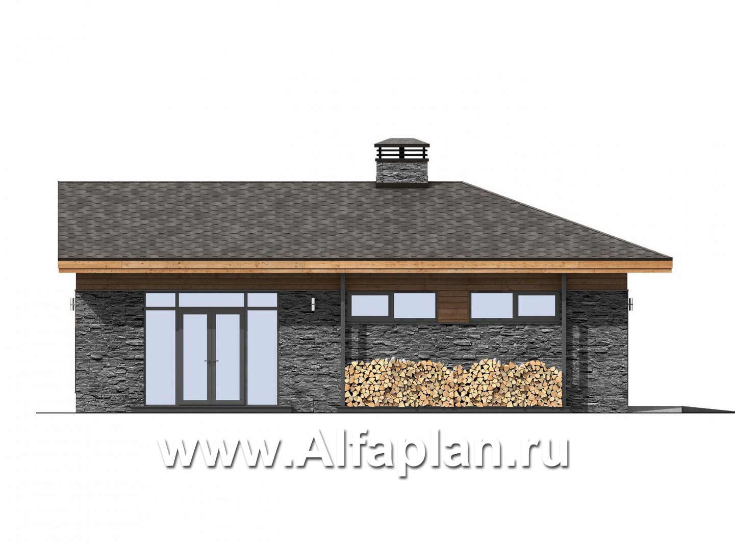 Проект хозблока с котельной и мастерской, с навесом на 2 авто - фасад дома