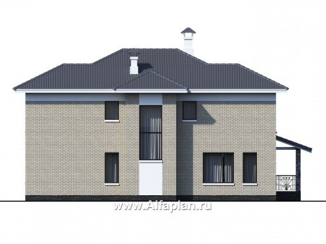 «Меркурий» - проект двухэтажного дома, с эркером и с террасой, планировка мастер спальня и гараж на 1 авто - превью фасада дома
