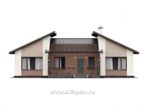 Проекты домов Альфаплан - «Стрельна» - одноэтажный дом с четырьмя комнатами и террасой - превью фасада №1