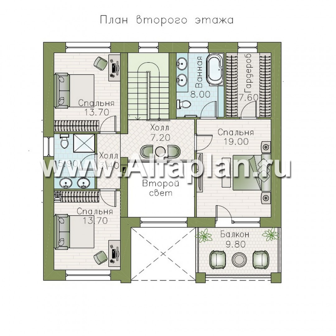 Проекты домов Альфаплан - "Римские каникулы" - проект дома с двусветной гостиной - план проекта №3