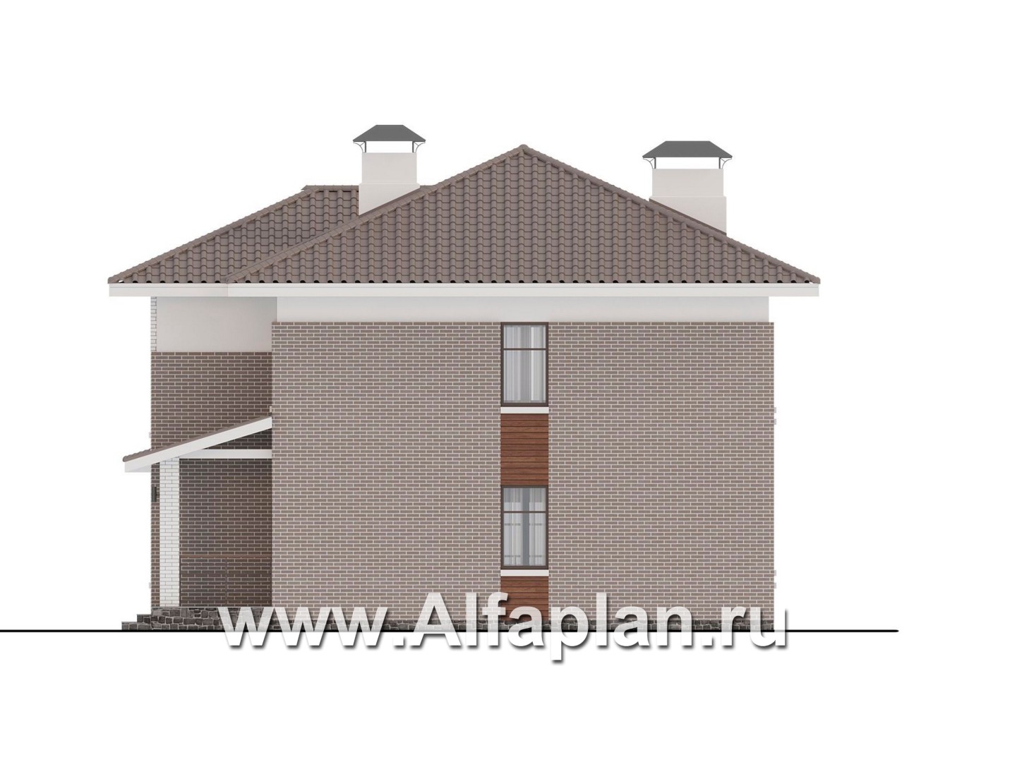 Проекты домов Альфаплан - "Вермеер" - проект двухэтажного дома с лестницей в гостиной - изображение фасада №2