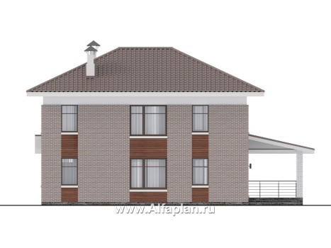 Проекты домов Альфаплан - "Вермеер" - проект двухэтажного дома с лестницей в гостиной - превью фасада №4
