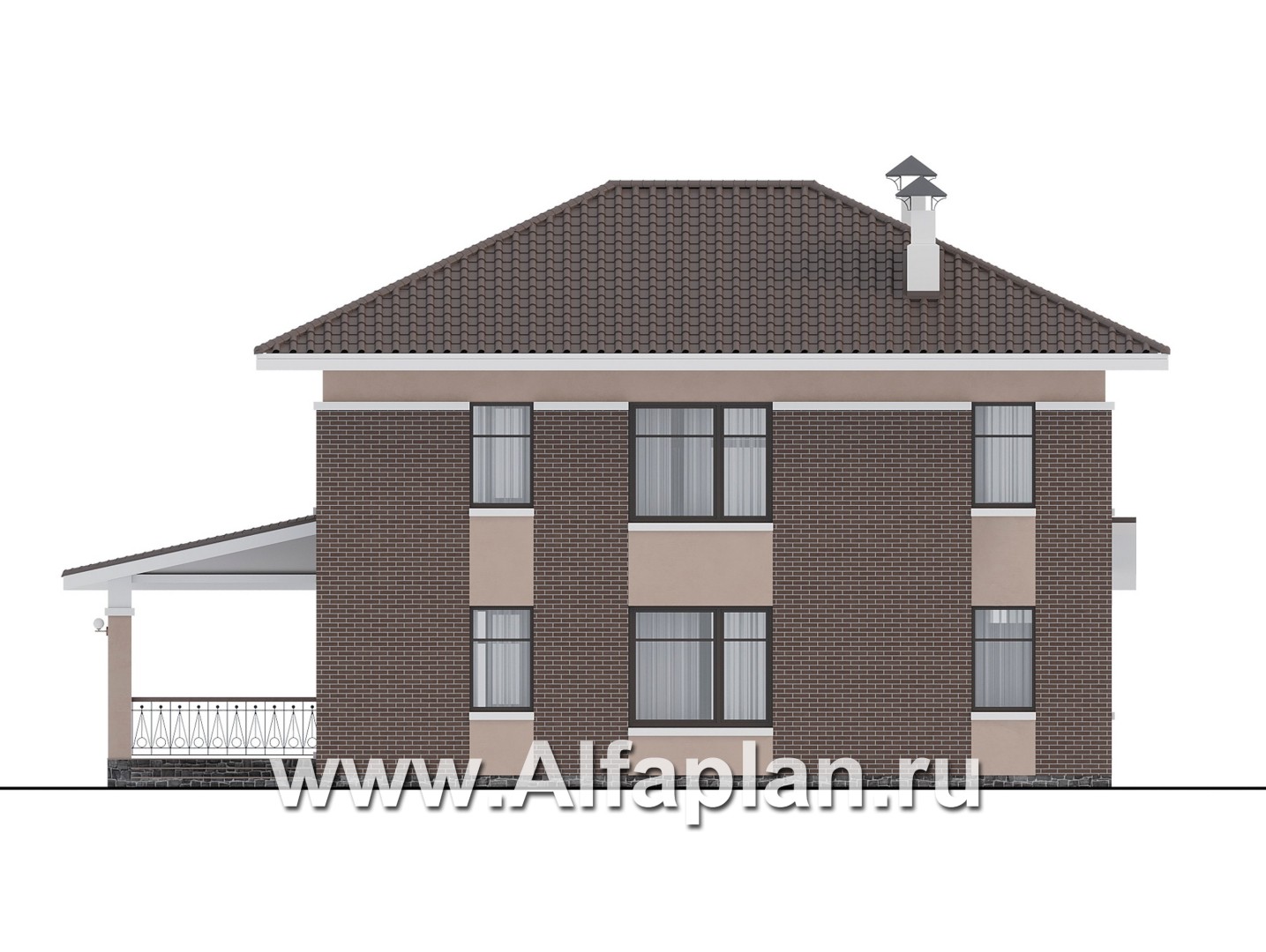 Проекты домов Альфаплан - "Вермеер" - проект двухэтажного дома с эркером и лестницей в гостиной - изображение фасада №4