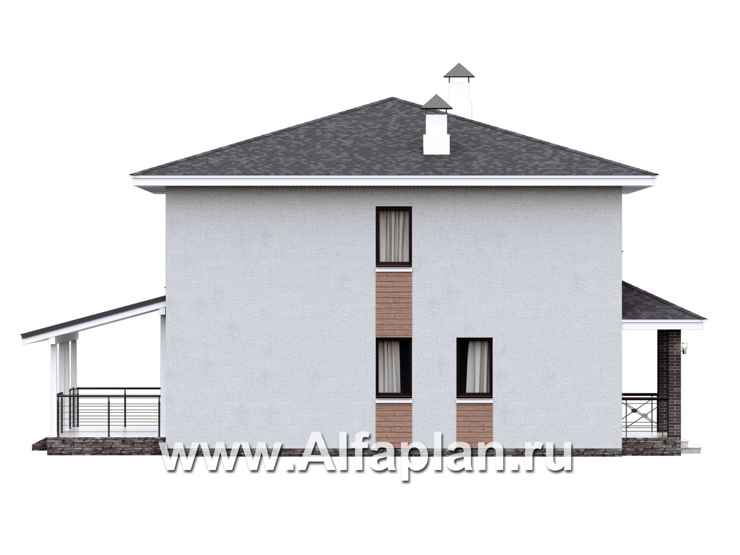 Проекты домов Альфаплан - "Антропный принцип" - проект экономичного комфортного дома из газобетона - изображение фасада №3