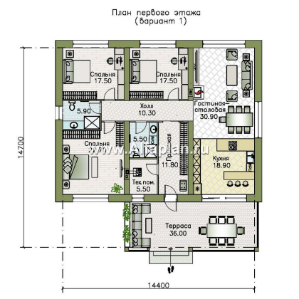 Проекты домов Альфаплан - "Стрелец" -проект современного одноэтажного дома с односкатной крышей - превью плана проекта №1