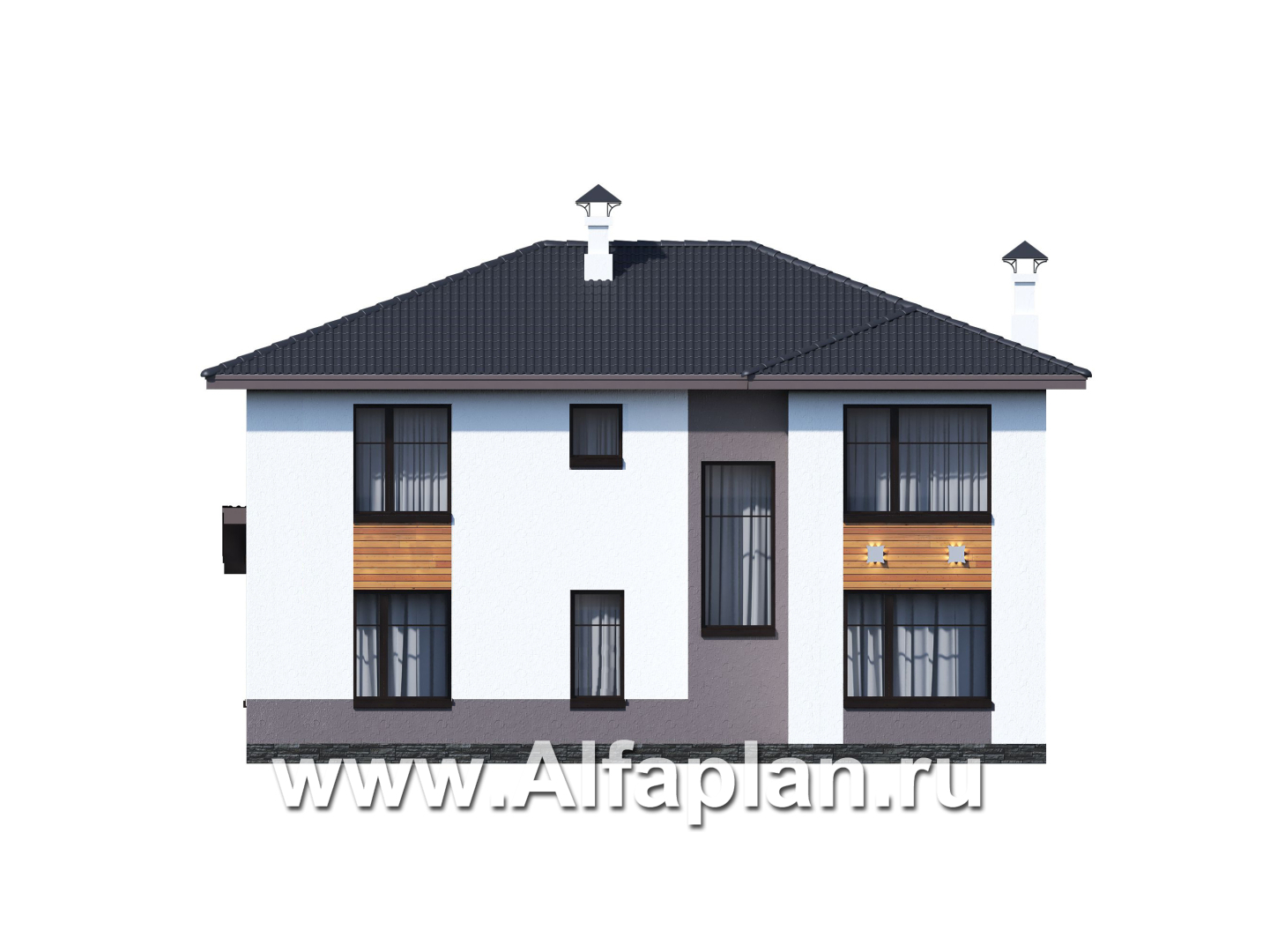 Проекты домов Альфаплан - «Ренуар» - изящный коттедж с двумя комнатами на первом этаже и вторым светом - изображение фасада №4
