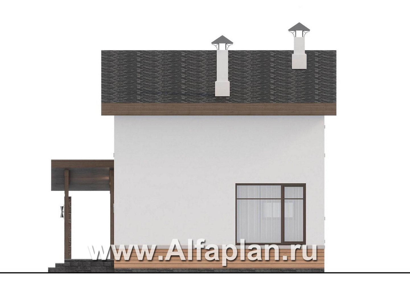 Проекты домов Альфаплан - "Джекпот" - проект каркасного дома с односкатной кровлей, строить быстро, жить - комфортно - изображение фасада №2