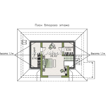 Проекты домов Альфаплан - "Тигода" - компактный простой дом с мансардой - превью плана проекта №2
