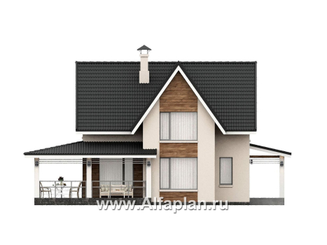 «Пифагор» - проект двухэтажного дома с мансардой, с террасой, в современном стиле для узкого участка - превью фасада дома