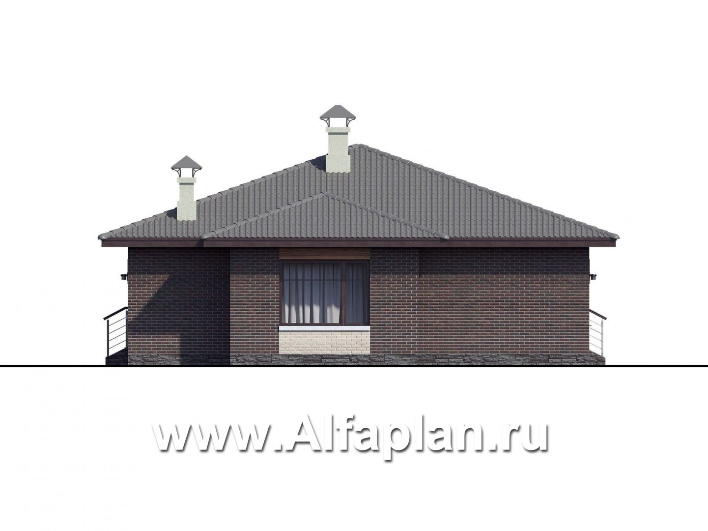 Проекты домов Альфаплан - «Волхов» - проект одноэтажного дома из кирпича с тремя спальнями - изображение фасада №3