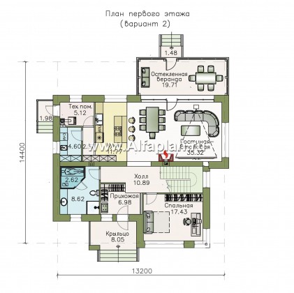 «Прайд» - проект современного двухэтажного дома из кирпича, мастер спальня, с террасой и сауной - превью план дома