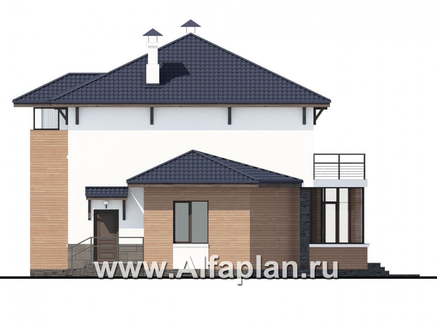 Проекты домов Альфаплан - «Эликсир» - современный коттедж с эффектной гостиной - изображение фасада №2
