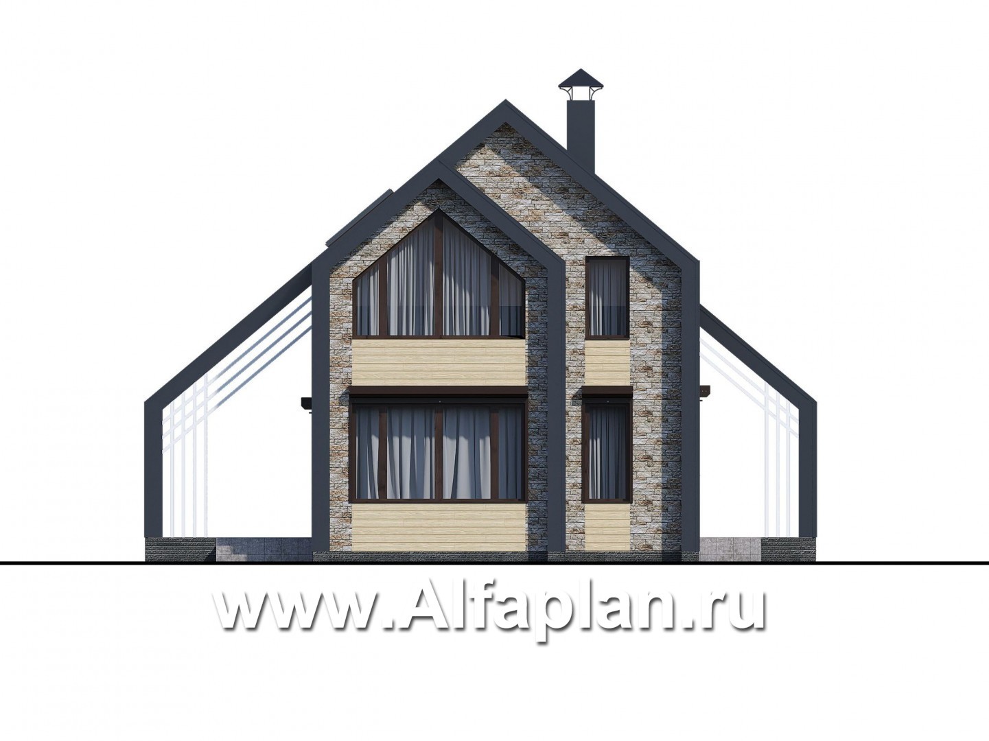 Проекты домов Альфаплан - «Омега» - двухэтажный каркасный дом с пятью спальнями - изображение фасада №1