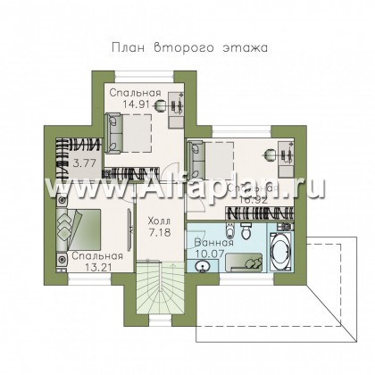 «Жемчужина» - красивый проект двухэтажного дома для небольшой семьи, 3 спальни и сауна - превью план дома