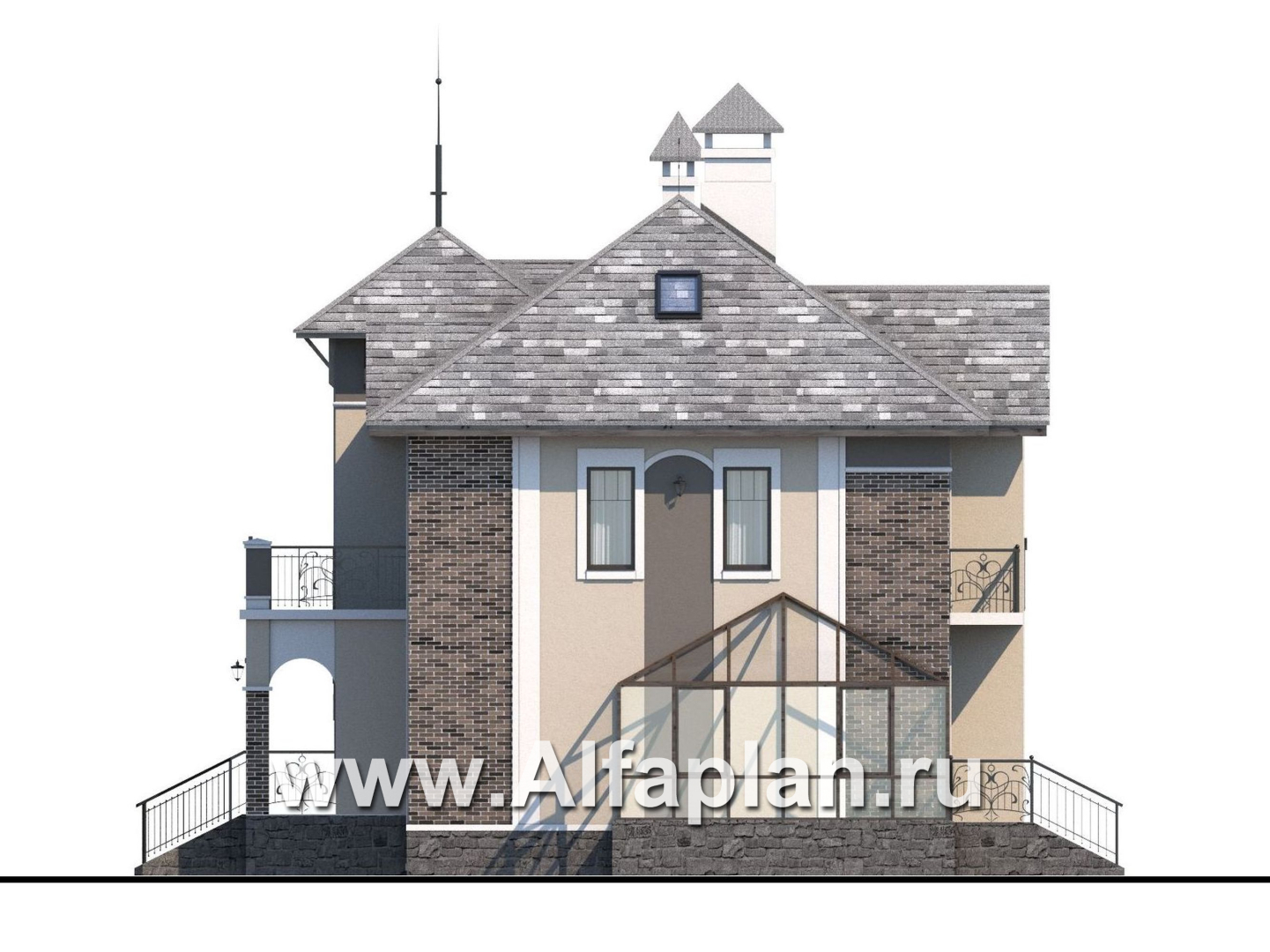 Проекты домов Альфаплан - «Разумовский» - элегантный коттедж с цоколем - изображение фасада №2